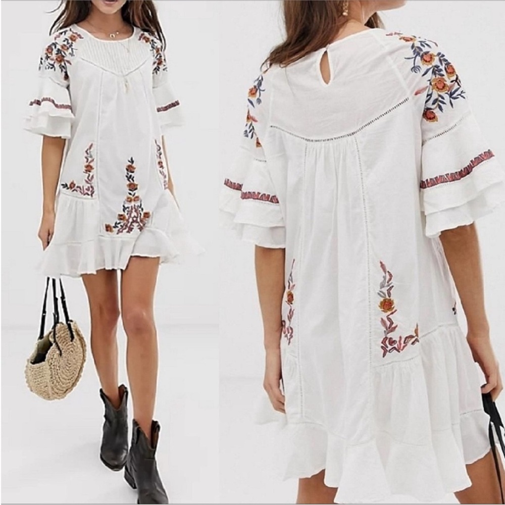 Free People Pavlo Floral Embroidered Dress Boho